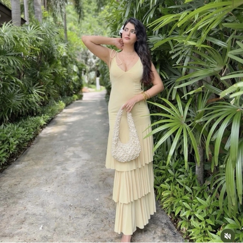 Zara  Ruffled Maxi Dress Yelliw Size S - Picture 12 of 16